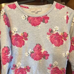 LOFT Gray Sweatshirt with Pink Floral Design M
